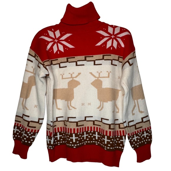 Mundefeis Sweaters - NEW Christmas Holiday Red Turtleneck Sweater Womens Small Elk Snow Lot of 2 FLAW